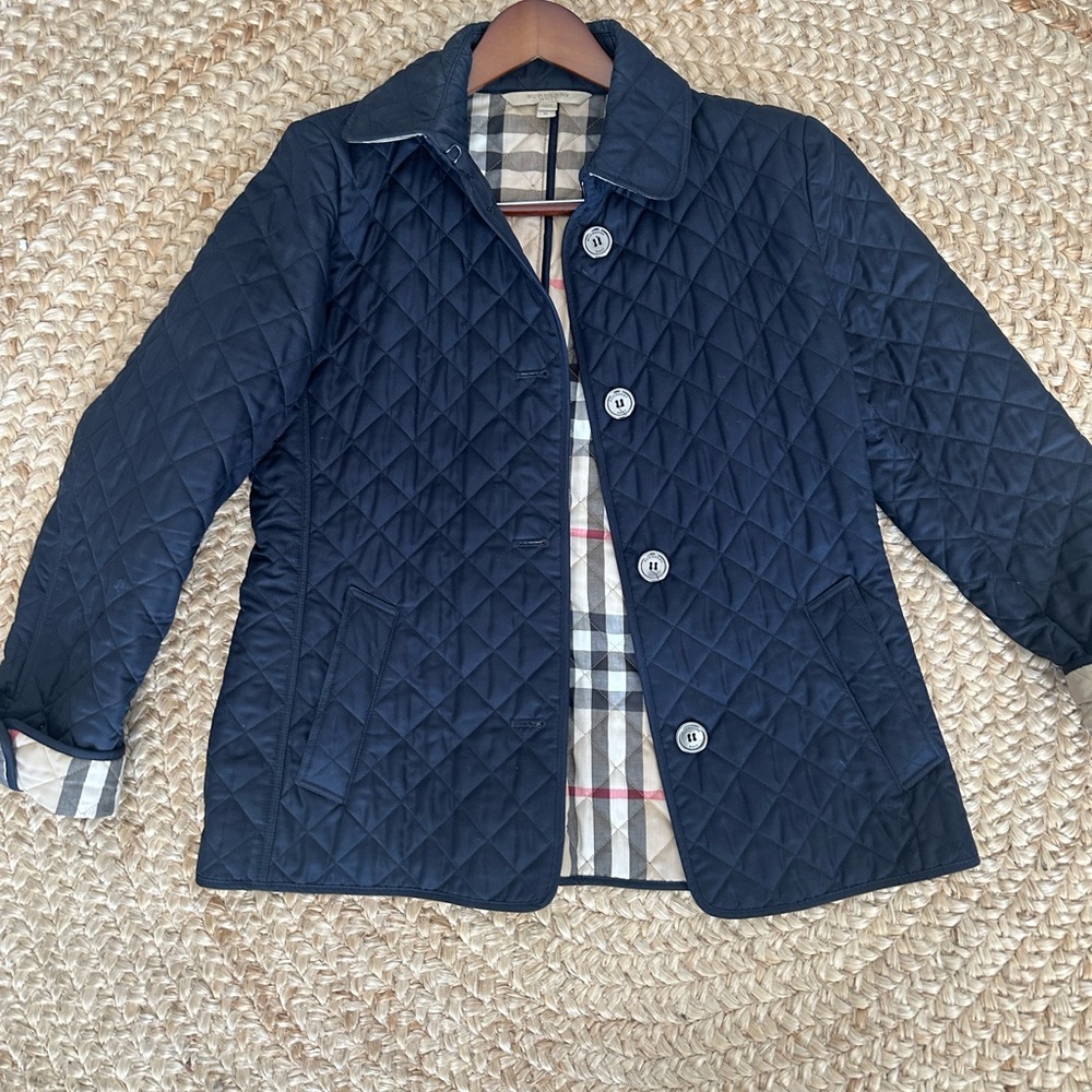 Burberry Navy Quilted Jacket with Check Lining